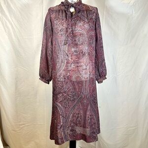 Vintage Queens Way to Fasion MOD MIDI‎ Dress Women’s size 6 Purple Paisley Tie
